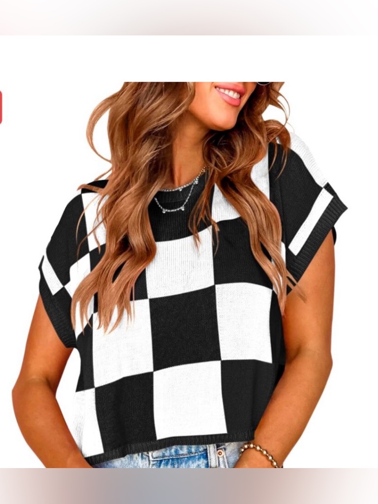 Cap Sleeve Crop Top, Crew Neck, Color Block, Summer Knit, Casual Pullover
